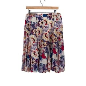 Coldwater Creek Floral Midi Skirt PM Petite Purple Pink White A-Line Lined